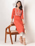 Janasya Women's Rust Pure Cotton Yoke Embroidered Straight Kurta